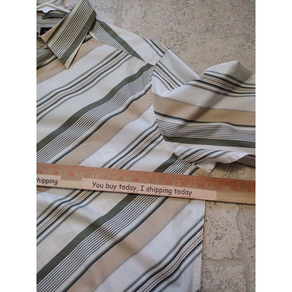 CLAIBORNE Button Down Shirt Men XL Tan Green Diagonal Striped Long Sleeves‎ - Picture 5 of 7